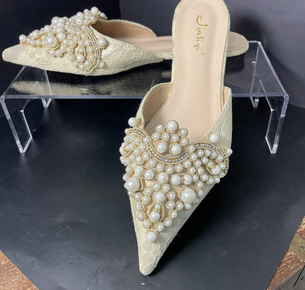 Jinli Yi Pearl Mules - Tan/Cream - Size 39 (US 8-8.5) - Never worn