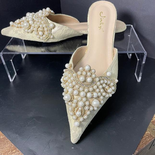 Jinli Yi Pearl Mules - Tan/Cream - Size 39 (US 8-8.5) - Never worn