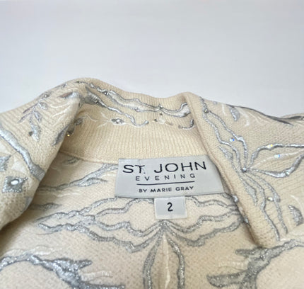 St John Cream Knit Suit with Embellished Jacket - Size 4