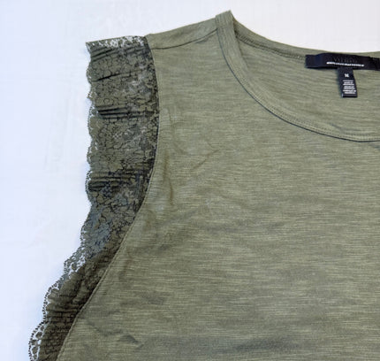 White House Black Market Silver Eyelet Lace Sleeve Top - Size M