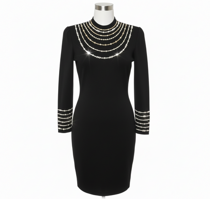 Vintage St. John by Marie Gray Black Long Sleeve Knit Dress - Size 2