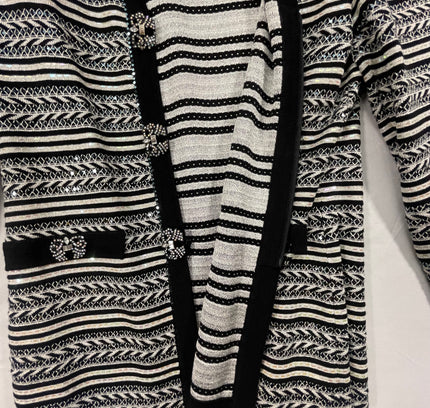 St. John Black & White Striped Knit Blazer with Crystal Embellishments - Size 2