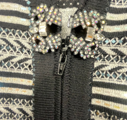St. John Black & White Striped Knit Blazer with Crystal Embellishments - Size 2