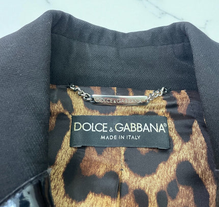 Dolce & Gabbana Black Double-Breasted Blazer with Patent Leather Trim - Size Large