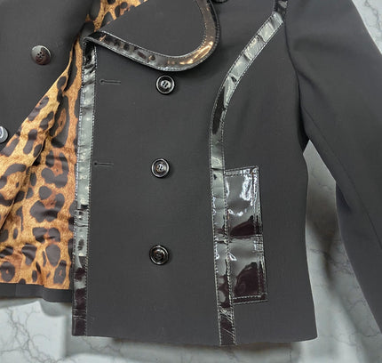 Dolce & Gabbana Black Double-Breasted Blazer with Patent Leather Trim - Size Large