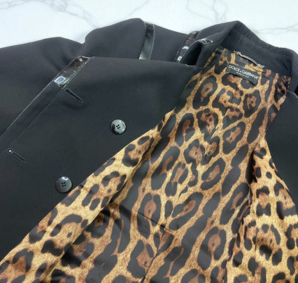 Dolce & Gabbana Black Double-Breasted Blazer with Patent Leather Trim - Size Large
