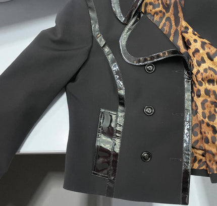 Dolce & Gabbana Black Double-Breasted Blazer with Patent Leather Trim - Size Large