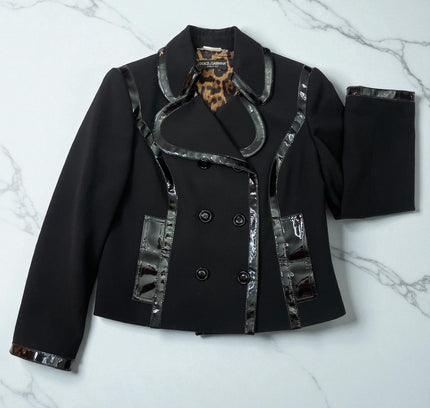 Dolce & Gabbana Black Double-Breasted Blazer with Patent Leather Trim - Size Large