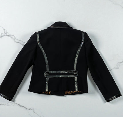 Dolce & Gabbana Black Double-Breasted Blazer with Patent Leather Trim - Size Large