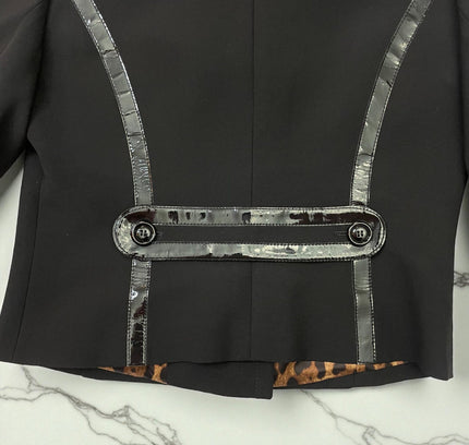 Dolce & Gabbana Black Double-Breasted Blazer with Patent Leather Trim - Size Large