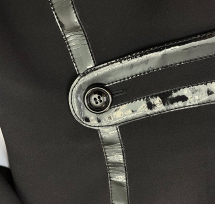 Dolce & Gabbana Black Double-Breasted Blazer with Patent Leather Trim - Size Large