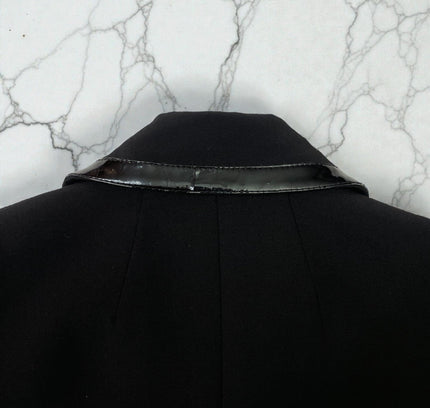 Dolce & Gabbana Black Double-Breasted Blazer with Patent Leather Trim - Size Large