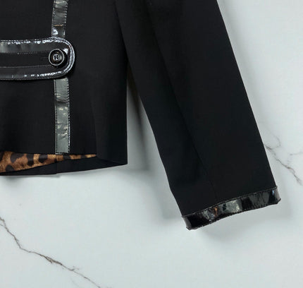 Dolce & Gabbana Black Double-Breasted Blazer with Patent Leather Trim - Size Large