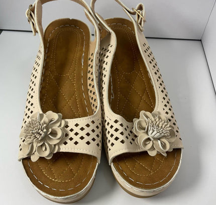 Beige Slingback Sandals with Floral Accent - Sophisticated Summer Style European Size 38 / US size 7/7.5