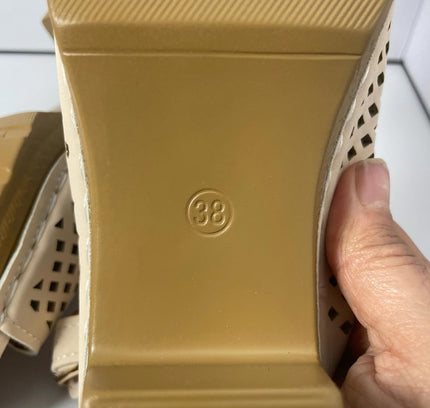 Beige Slingback Sandals with Floral Accent - Sophisticated Summer Style European Size 38 / US size 7/7.5