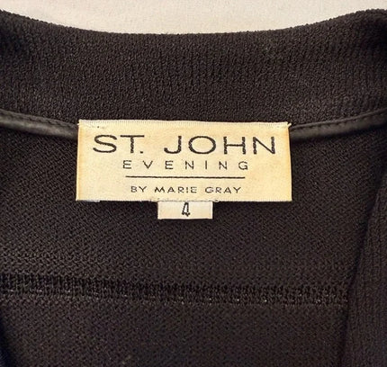 St. John Luxury Caviar Black Knit Cardigan with Beaded Stripes - Size 4