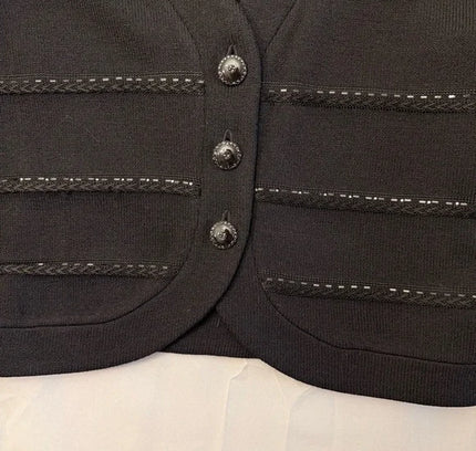 St. John Luxury Caviar Black Knit Cardigan with Beaded Stripes - Size 4