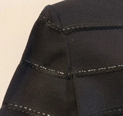 St. John Luxury Caviar Black Knit Cardigan with Beaded Stripes - Size 4