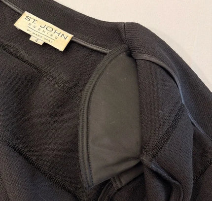St. John Luxury Caviar Black Knit Cardigan with Beaded Stripes - Size 4