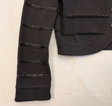 St. John Luxury Caviar Black Knit Cardigan with Beaded Stripes - Size 4