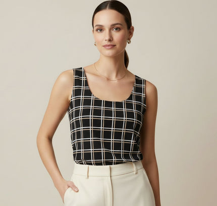 Calvin Klein Black & White Checkered Sleeveless Tank Top - SIZE LARGE