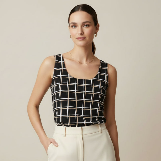 Calvin Klein Black & White Checkered Sleeveless Tank Top - SIZE LARGE