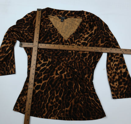 Lauren Ralph Lauren Leopard Print Faux-Wrap Top - Size Large