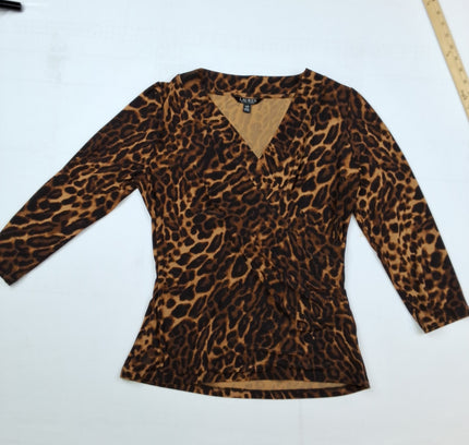 Lauren Ralph Lauren Leopard Print Faux-Wrap Top - Size Large