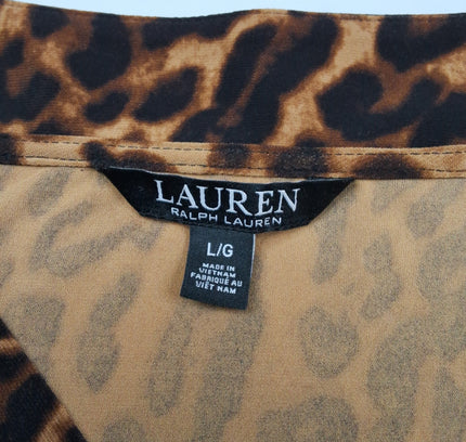 Lauren Ralph Lauren Leopard Print Faux-Wrap Top - Size Large