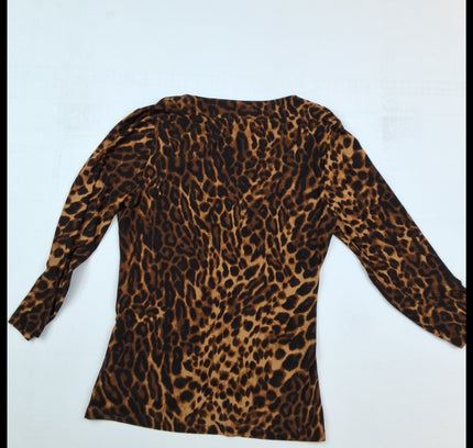 Lauren Ralph Lauren Leopard Print Faux-Wrap Top - Size Large